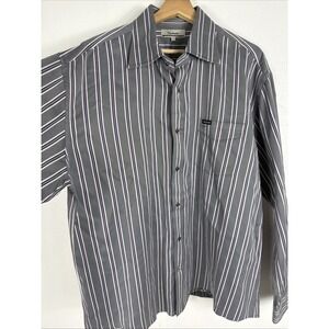 Faconnable Mens Classic Striped Button-Down Long‎ Sleeve Shirt XL Gray/Purple